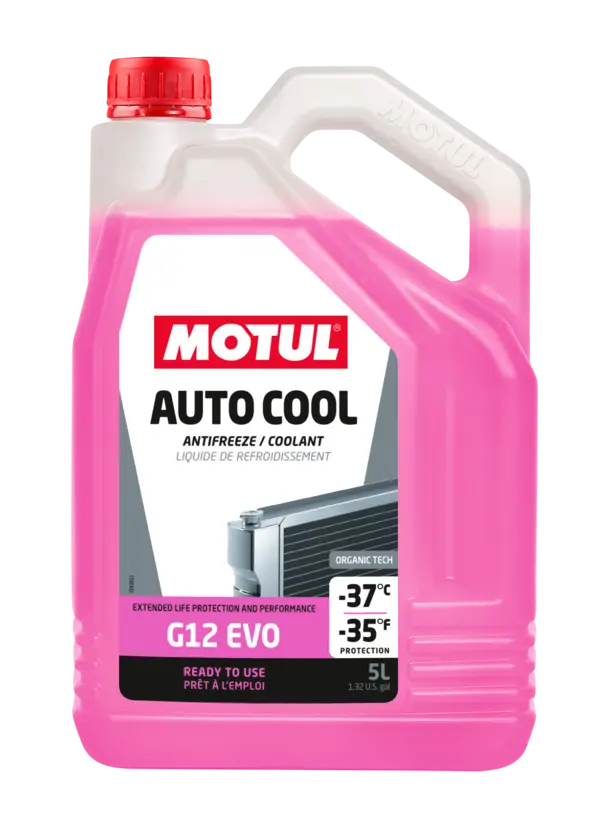 Motul Autocool G12 Evo -37˚C 5L Coolant* 112648 oil bottle, high-performance synthetic motor oil designed for fuel efficiency and engine protection.