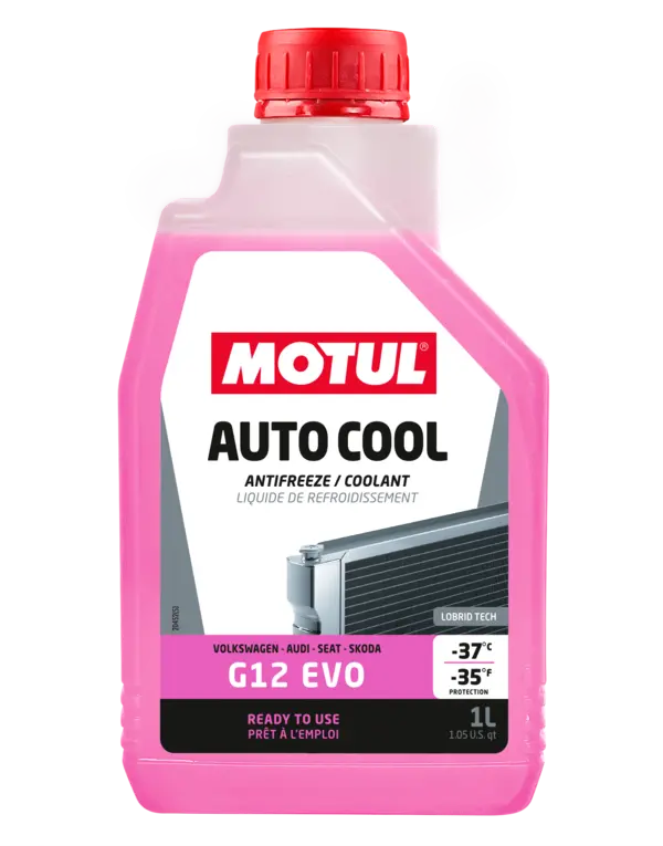 Motul Autocool G12 Evo -37˚C 1L Coolant* 112650 oil bottle, high-performance synthetic motor oil designed for fuel efficiency and engine protection.