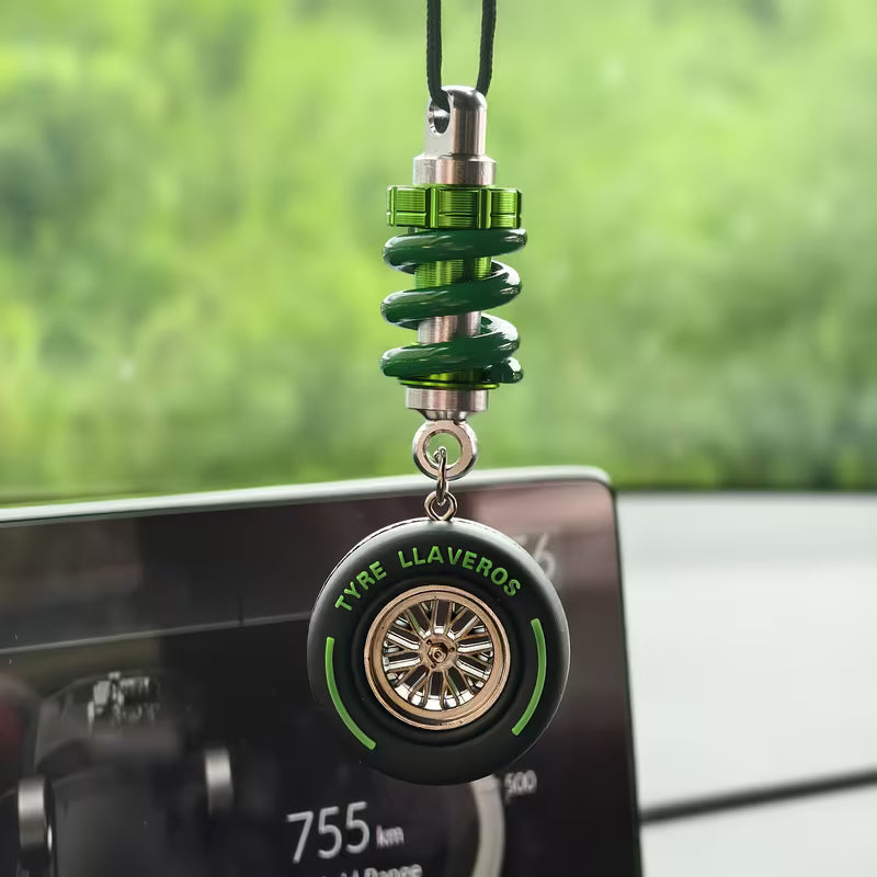 Car Rearview Mirror Charm Shock Absorber Wheel Hub Keychain Colours RVMSHKWHL