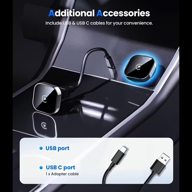 Wireless Apple CarPlay & Android Auto Adapter USB A Plug & Play Dongle