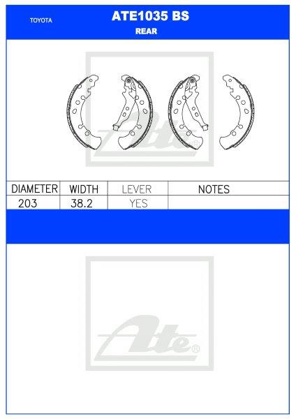 Toyota Yaris II/III Agterremskoene – ATE1035BS (203 mm x 38 mm)