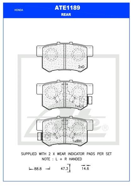 ATE1189 Rear Brake Pads for Honda Accord & CR-V