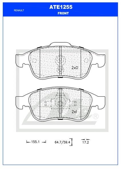 ATE1255 Front Brake Pads – Renault Duster, Clio, Captur, Megane