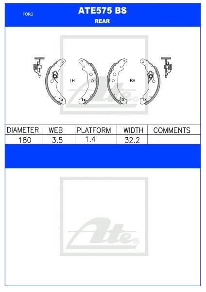 I-Ford Fiesta / Ikon / Ka Rear Brake Shoes (ATE575BS)