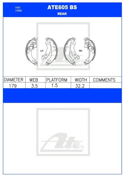 Fiat Punto, Ford Ikon, Fiesta – Rear Brake Shoes (ATE605BS)