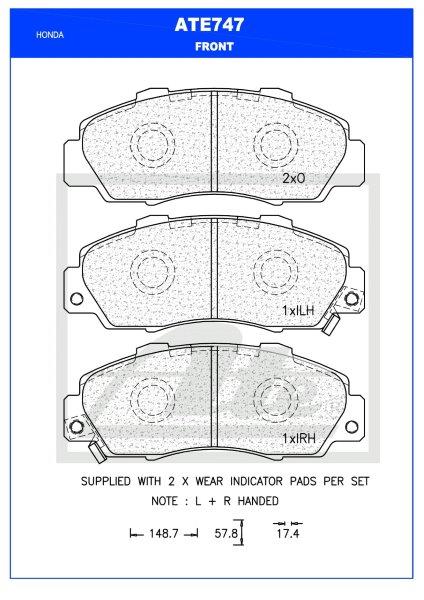 ATE747 Front Brake Pads for Honda Accord, CR-V, Ballade, Prelude