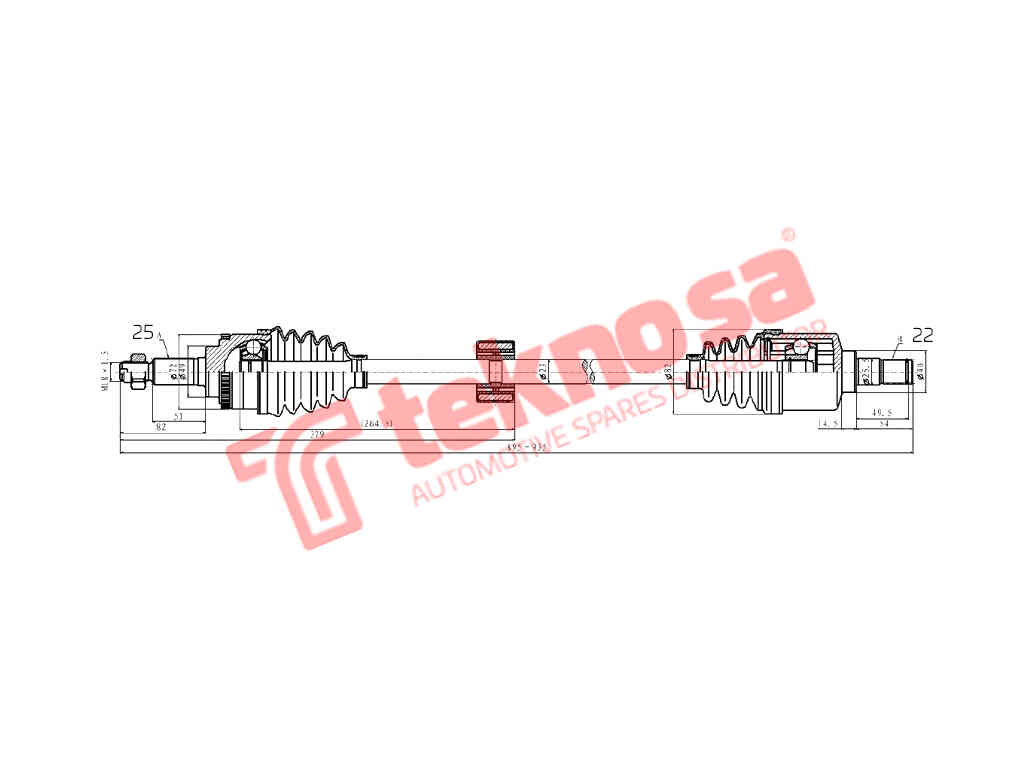 Complete Driveshaft Front Right Suzuki Swift 2011- / Dzire 2018- DSU107 (25*22*895mm)