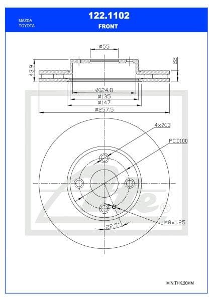 Front Brake Disc Mazda 2 DJ/DL & MX-5 ND ATE 122-1102
