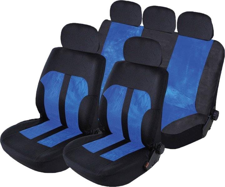 Suede and mesh 9-piece car seat cover set black/blue – universal fit SA170
