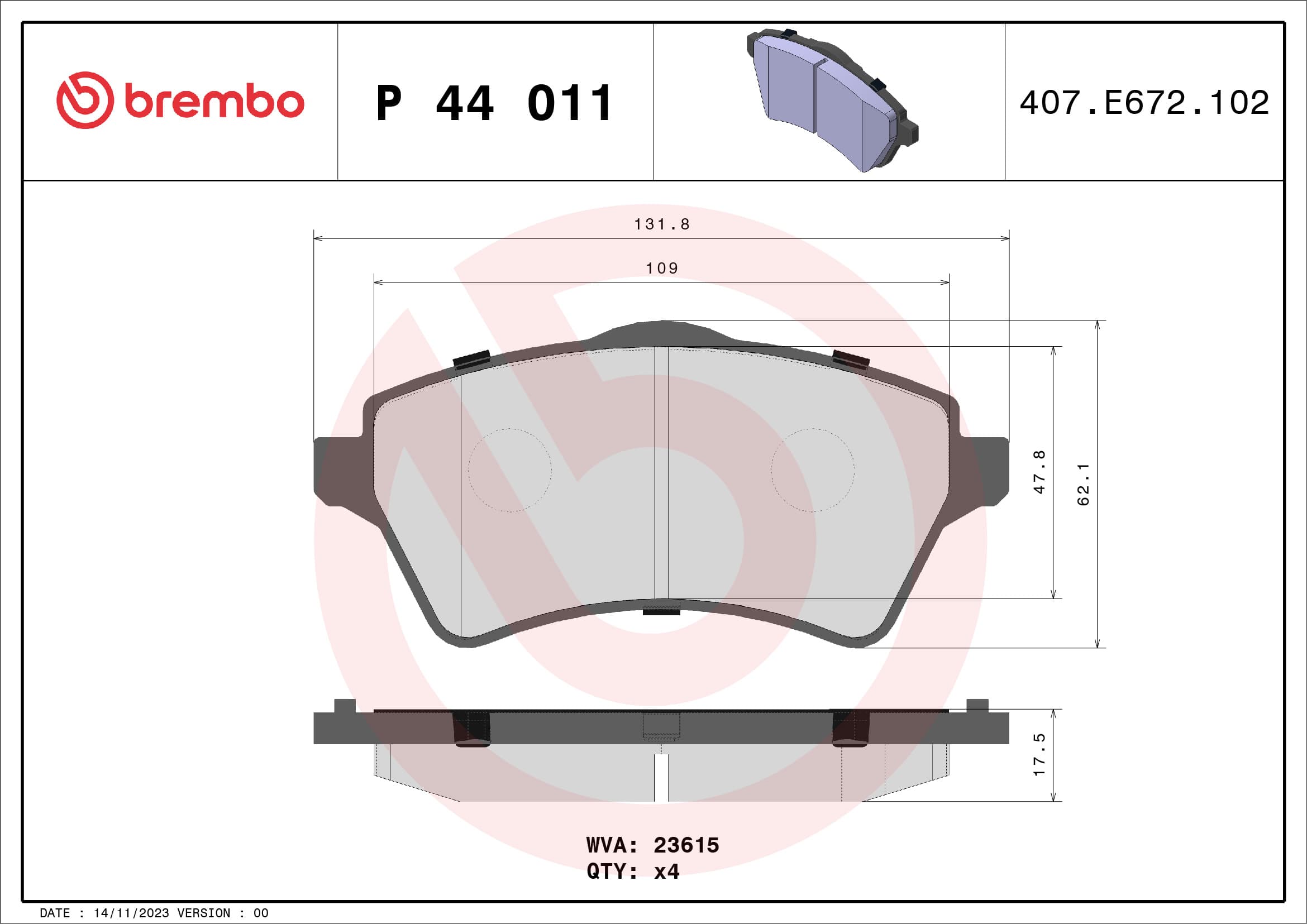 Close-up of BREMBO Front Brake Pads for Land Rover Freelander - P44011