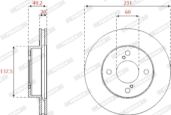 Front Brake Disc Set Suzuki Celerio 1.0 K10C (2022+), Vented 231mm, Height 49mm DDF2689C