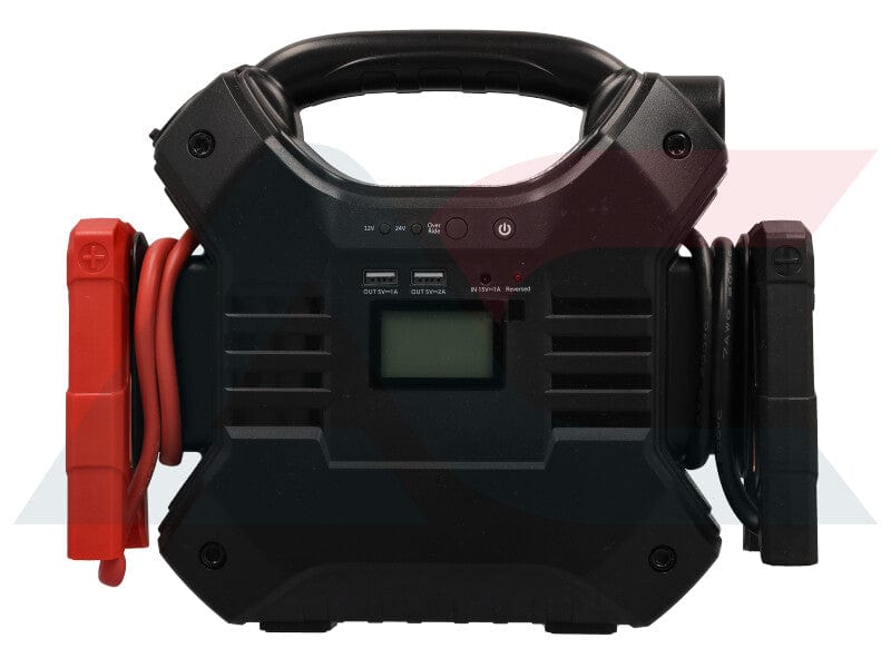 Jump starter with built-in LED flashlight – emergency light function for roadside use