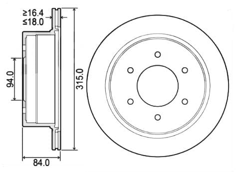 Rear brake disc Mitsubishi Pajero Sport 2.5D 4D56 HP 2013 on KH KG 315 x 18 x 84.2 mm BR14262