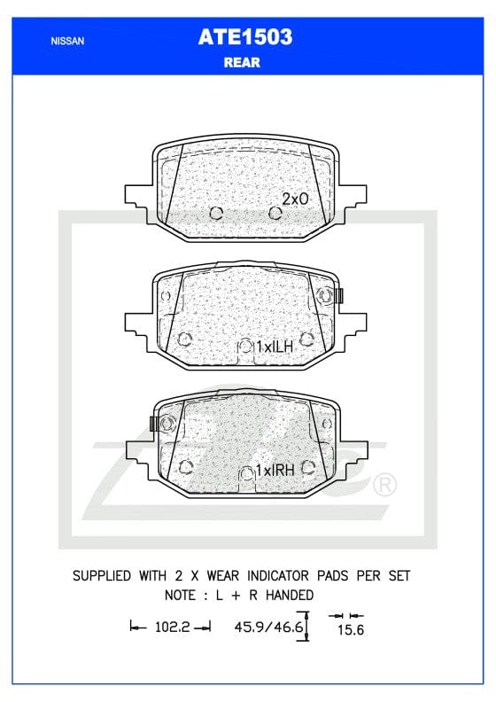 Rear Brake Pads angled view for Nissan Qashqai – SKU ATE1503