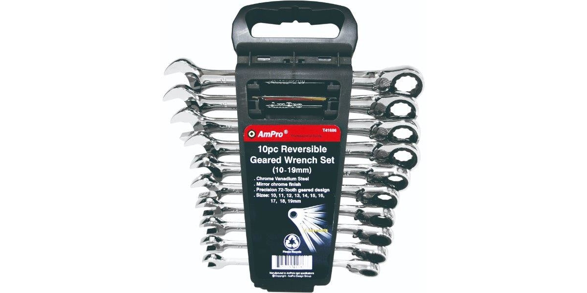 10Pc Reversible Gear Wrench Set (10-19Mm) AMPRO T41686 tools at Modern Auto Parts!