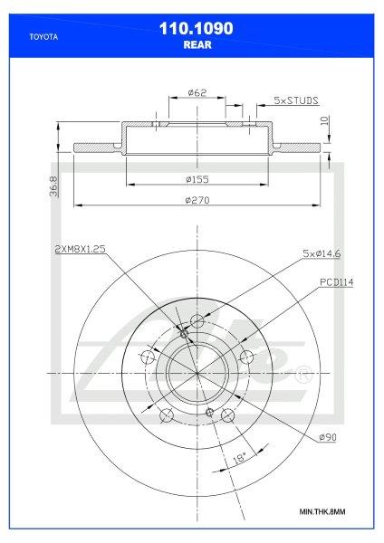 Brake Disc Solid Rear Toyota Corolla Auris 1Nr-Fe,4Zz-Fe,2Zr-Fe,1Ad-Ftv Single (Ate 110-1090)