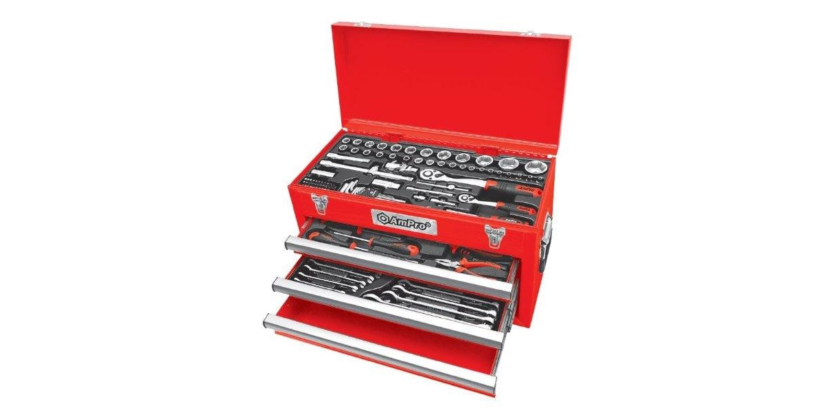 118Pc 1/4 & 1/2 Dr 3-Drawer Chest Tool Set AMPRO T47144 tools at Modern Auto Parts!