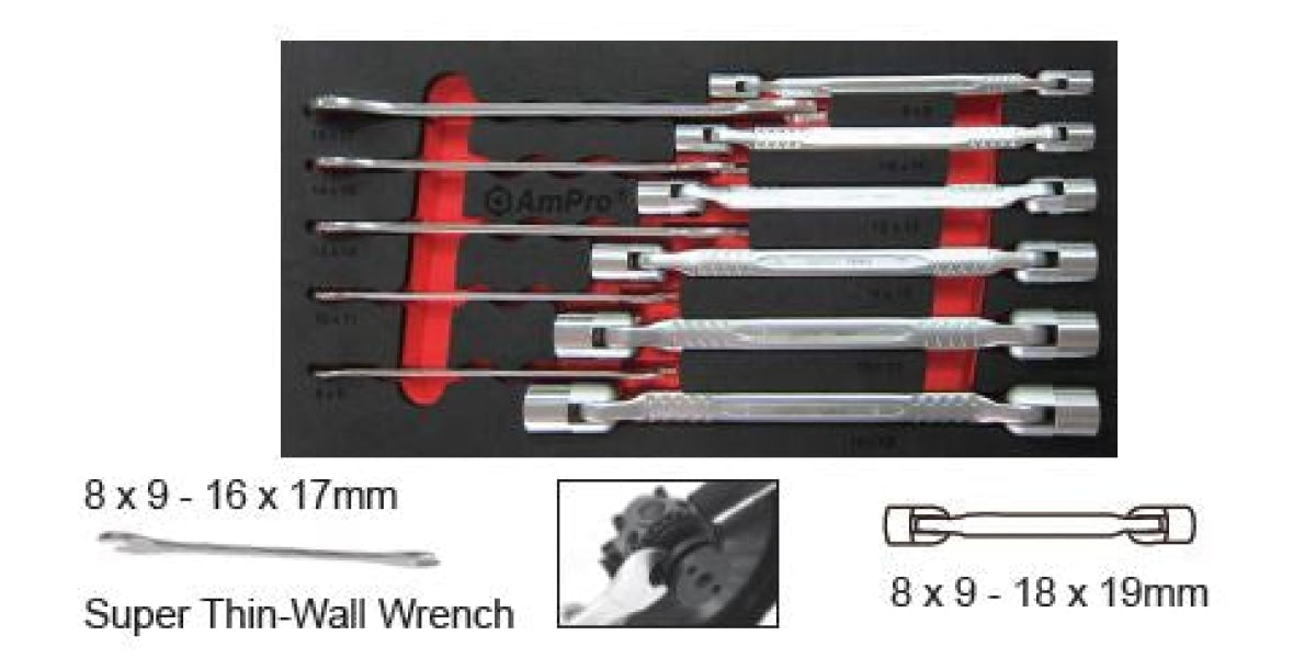 11Pc Low-Prof Open End & Swivel Sock Wrnch Ft Ampro T40994 Tools