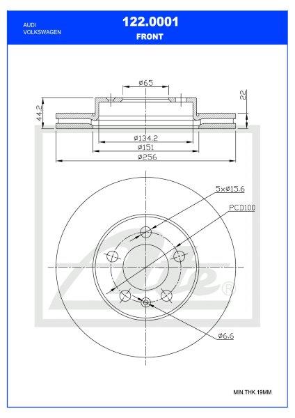 Brake Disc Front Audi A1 25Tfi,30Tfi,40Tfsi/Vw Polo Aw 1.0Tsi,2.0Gti Single (Ate 122-0001)