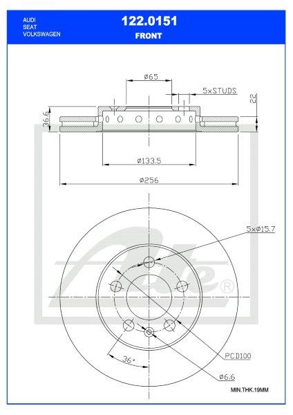 Brake Disc Vented Front Vw Polo (9N & Vivo)/ Audi A1,A3,Tt 8X1/L1,8N3 Single (Ate 122-0151)