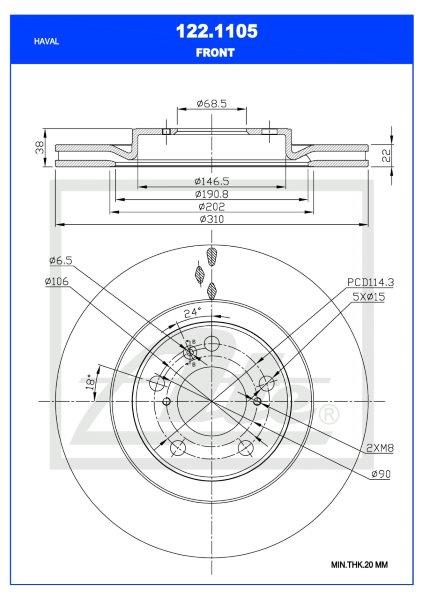 Brake Disc Front Haval Jolion Suv 1.5T (Gw4G15K/Gw4B15D) Single (Ate 122-1105)