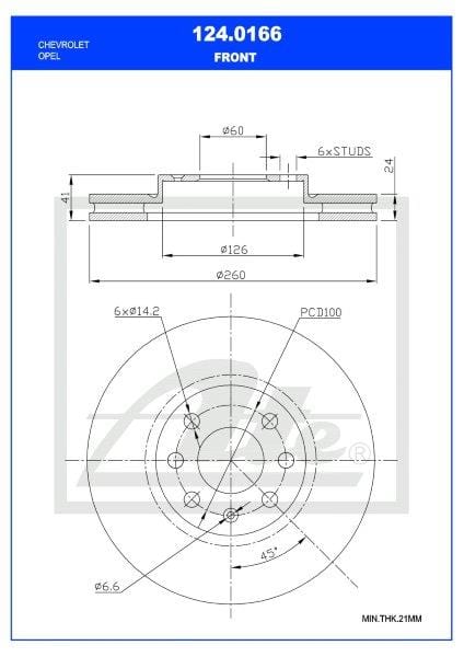 Remskyf Geventileerde Voor Chev Corsa Ldv/Utility 1.4,1.8,1.3Cdti,Deowoo Lanos 1.6 Enkel (Ate 124-0166)