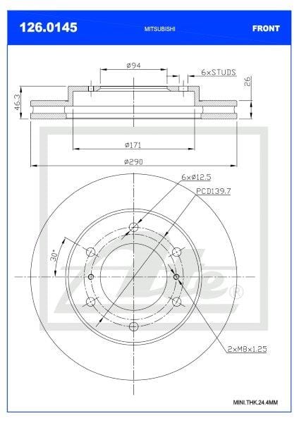 Remskyf Geventileerde Voor Mitsubishi Pajero,Shogun 3.2Di-D Enkel (Ate 126-0145)