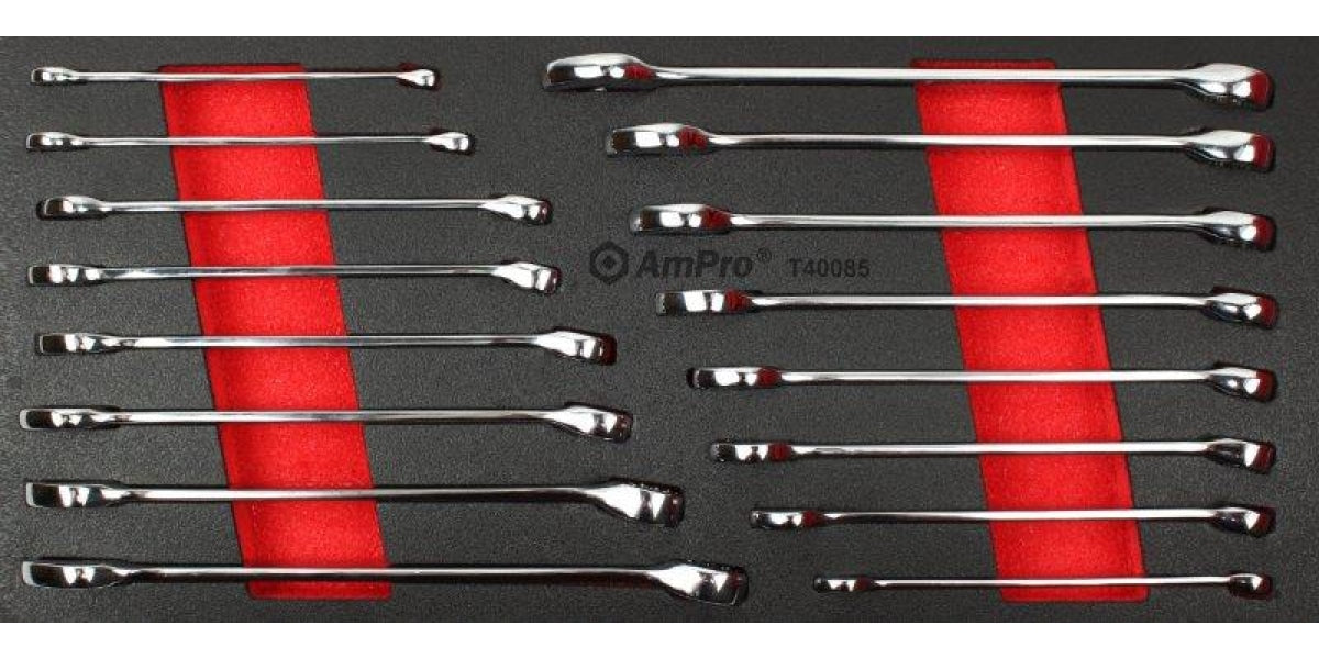 16Pc Long Style Combination Wrench Set Ft AMPRO T40085 tools at Modern Auto Parts!