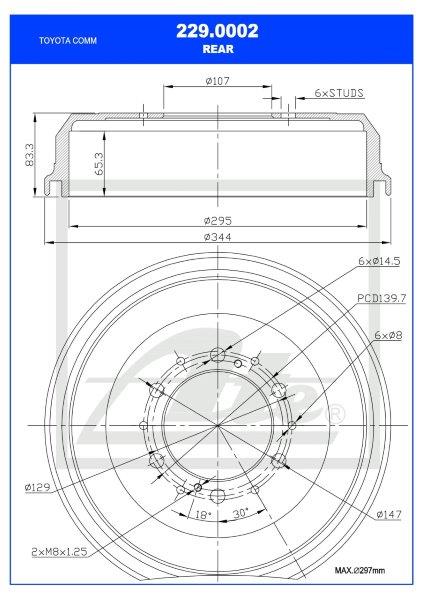 Brake Drum Toyota Quantum 2.7,2.5D-4D,3.0D Single (Ate 229-0002)