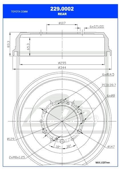 Remtrommel Toyota Quantum 2.7,2.5D-4D,3.0D Enkel (Ate 229-0002)
