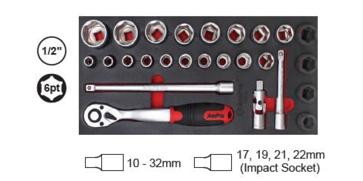 26Pc 1/2 Dr. Socket Set Ft AMPRO T45413 tools at Modern Auto Parts!