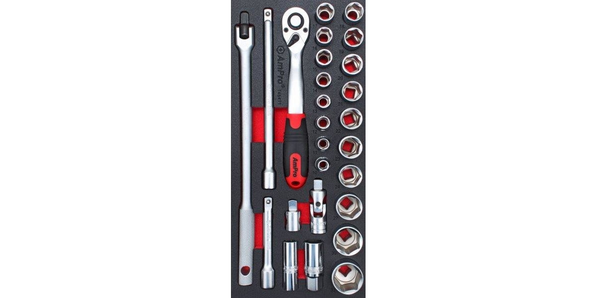 26Pc 1/2 Dr. Socket Set Ft AMPRO T45471 tools at Modern Auto Parts!