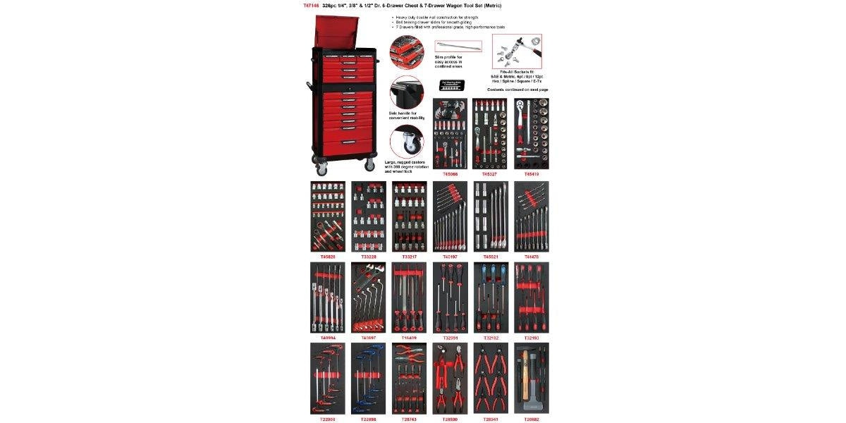 327Pc 1/4/3/8/1/2 D R 6 & 7-Drawer Wagon Set AMPRO T47146 tools at Modern Auto Parts!