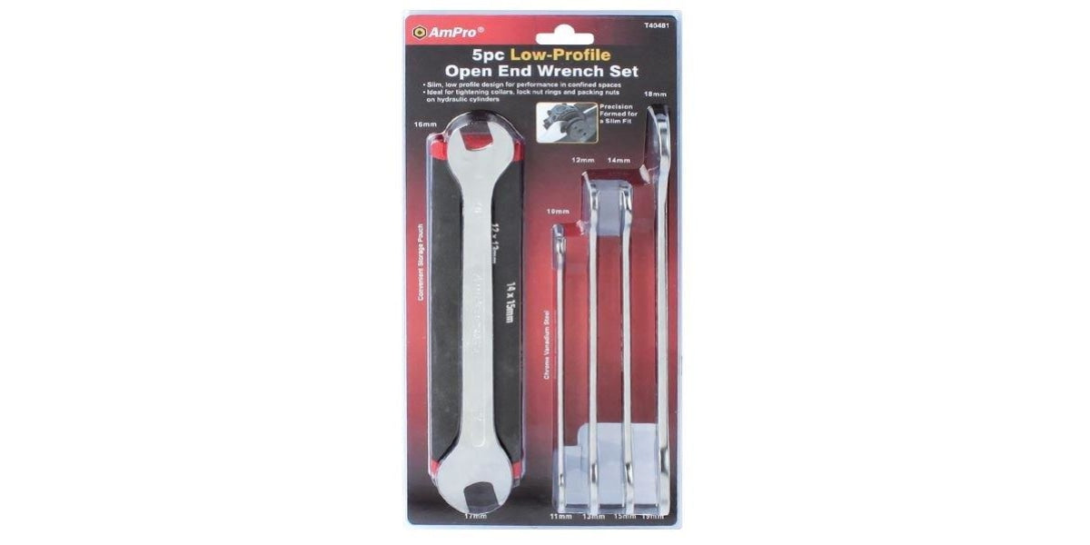 5Pc Slim-Profile Open End Wrench Set 10-19Mm Ampro T40481 Tools