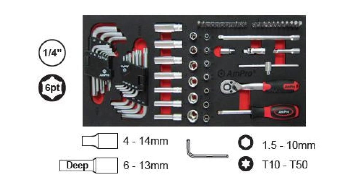 67Pc 1/4 Dr. Socket Set Ft AMPRO T45066 tools at Modern Auto Parts!