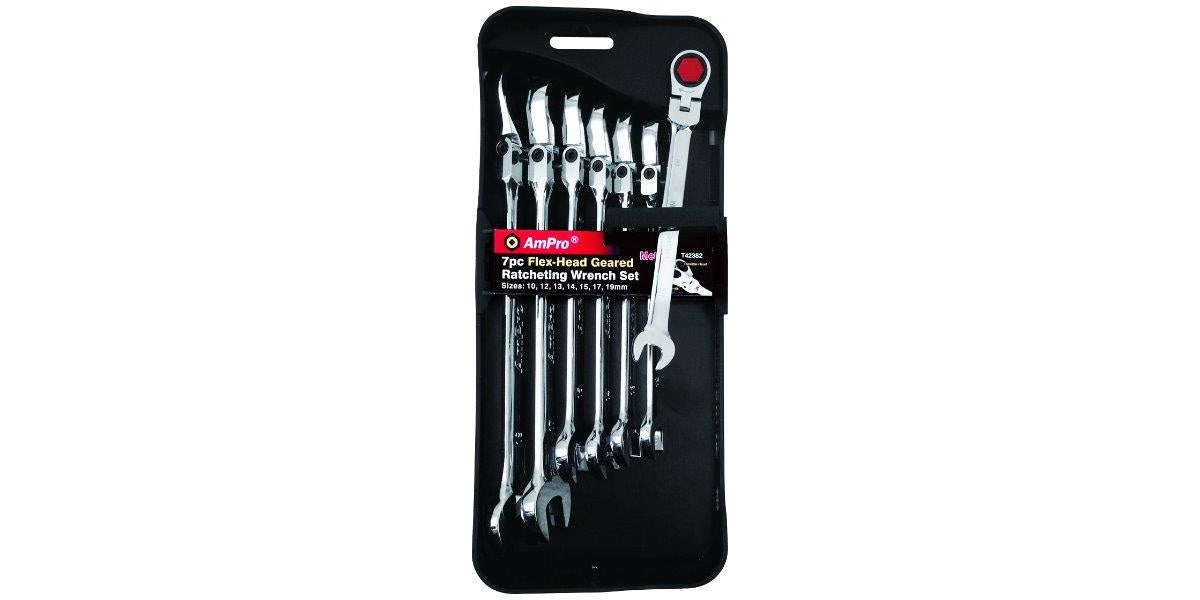 7Pc Flex-Head Ratchet Wrench Set (8-18Mm) AMPRO T42382 tools at Modern Auto Parts!