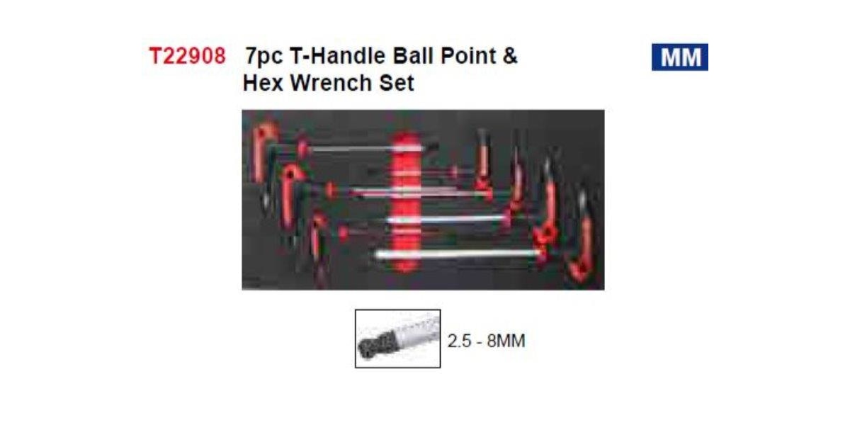 7Pc T-Handle Ball Point & Hex Wrench Set Ft AMPRO T22908 tools at Modern Auto Parts!