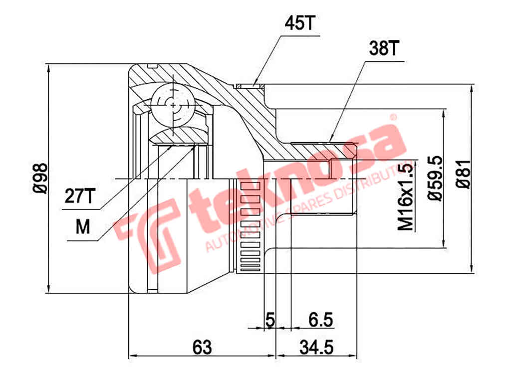 Ad3001A Outer Cv Joint Audi A4 A4 B7 2004-2008 2.0Tfsi 3.2Fsi 2.0