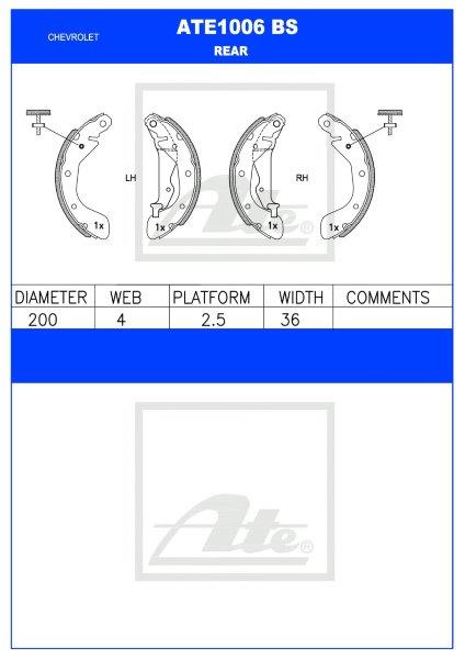 Brake Shoes Ate1006Bs Chev Aveo 1.5 1.6 2003- Sonic 2011- Spark 1