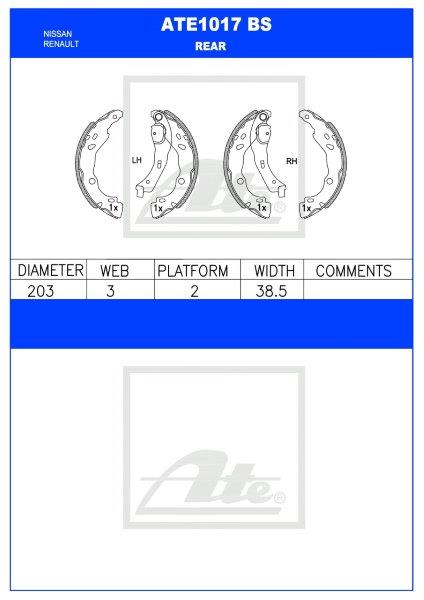 Brake Shoes Ate1017Bs Renault Clio 4 0.9Tce 1.2 Sandero 1.2 1.4 1