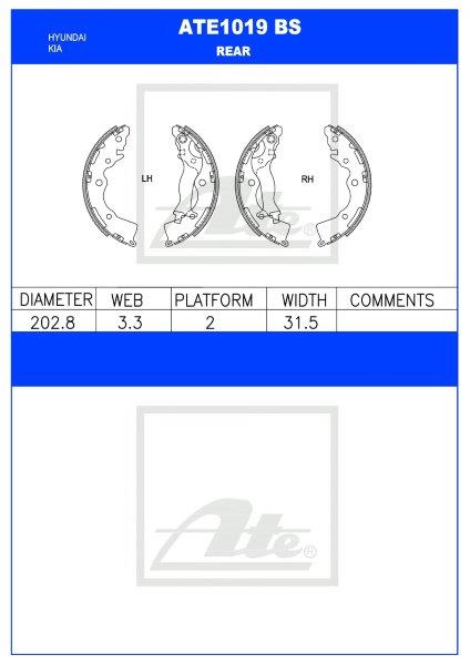 Brake Shoes Ate1019Bs Hyundai Elantra 1.6 1.8 2.0Crd Matrix Kia R