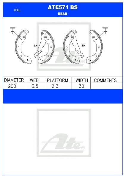 Brake Shoes Ate571Bs Opel Corsa 130I 140I 160 1996-2007 ATE