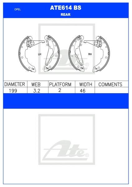 Brake Shoes Ate614Bs Opel Corsa 130I Ldv 160Is 170D 1996-2004 ATE