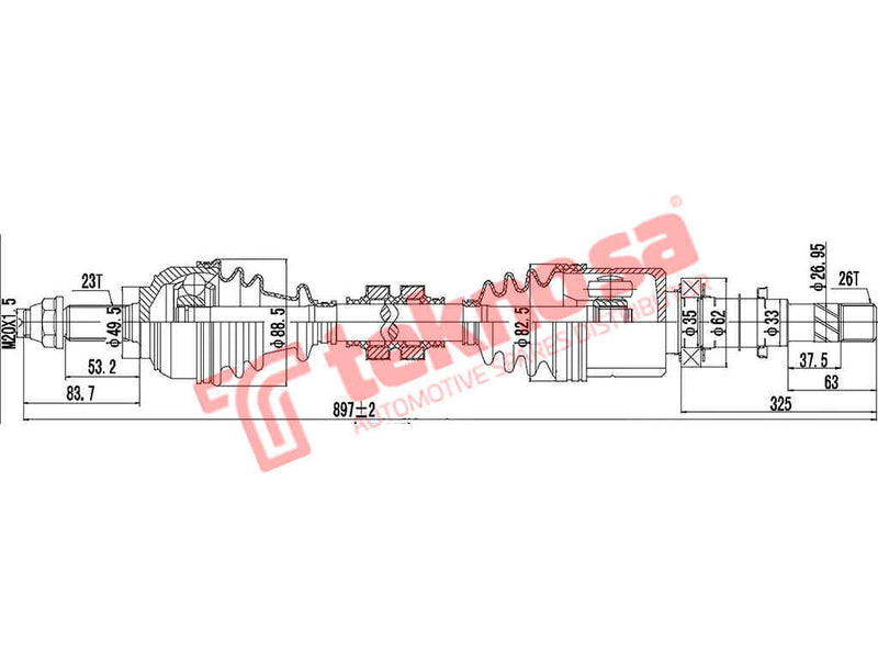 Dni401 Complete Drive Shaft Rh Nissan Np200 1.5Dci Ldv, Np200 1.6