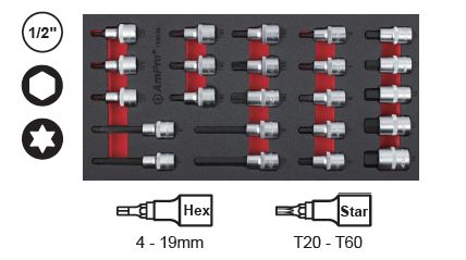 23Pc 1/2 Dr. Hex & Star Bit Socket Ft AMPRO T33236 tools at Modern Auto Parts!