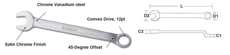 11Mm - 45 Degree Offset Comb. Wrench AMPRO T41211 tools at Modern Auto Parts!