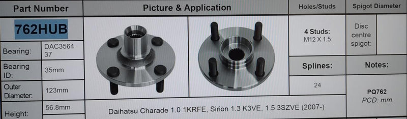 Front Wheel Hub DAIHATSU CHARADE 1.0 1KR-FE 03-11 (24 Splines) Partquip