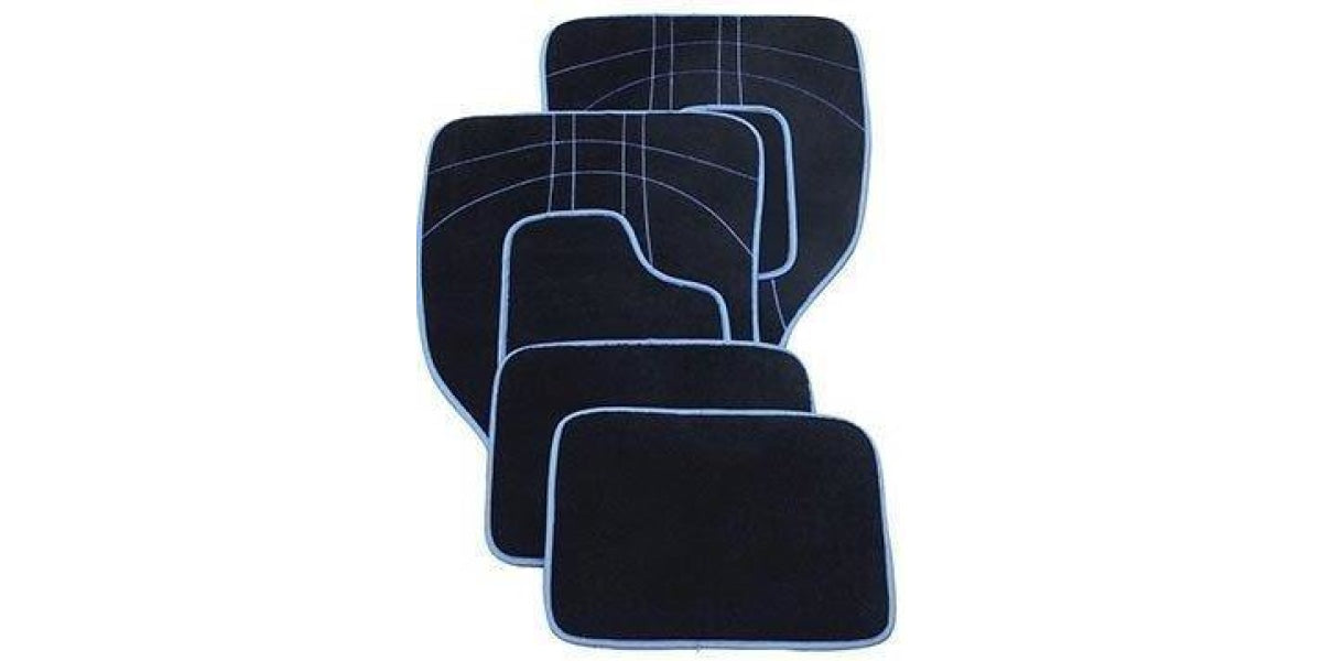 Autogear 4 Piece Carpet Mat Set - Black-Blue Trim - Modern Auto Parts