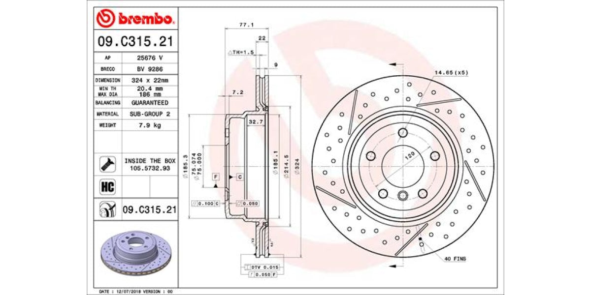 Brake Disc Rear (2-In-Box) Bmw 135I E8X 2007> (Brembo - 09C31521)