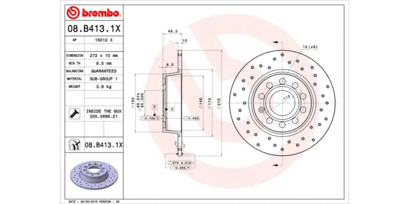 Brake Disc Rear (2-In-Box) Drilled - Vw Golf Scirocco Audi A3 Seat Leon (Brembo 08B4131X)
